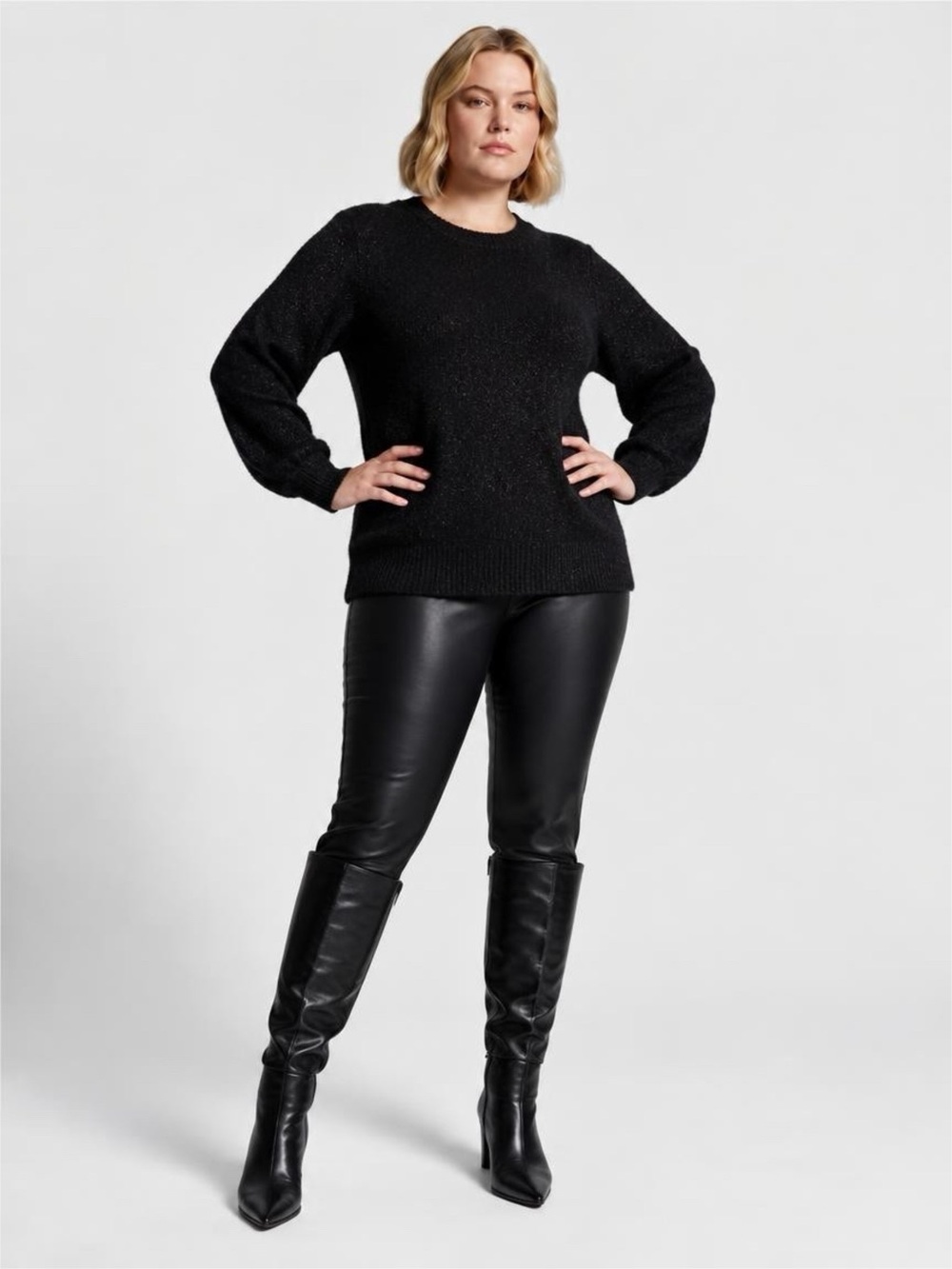 Black Faux Leather Leggings - Women's High-Waist Ponte